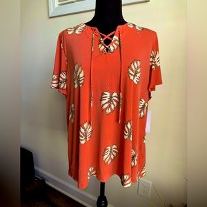 NWT Liz Claiborne Orange Leaf Top